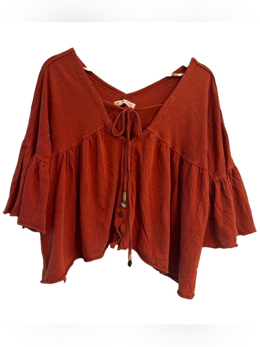 We The Free Rust Red Tie-Front Peasant Crop Top